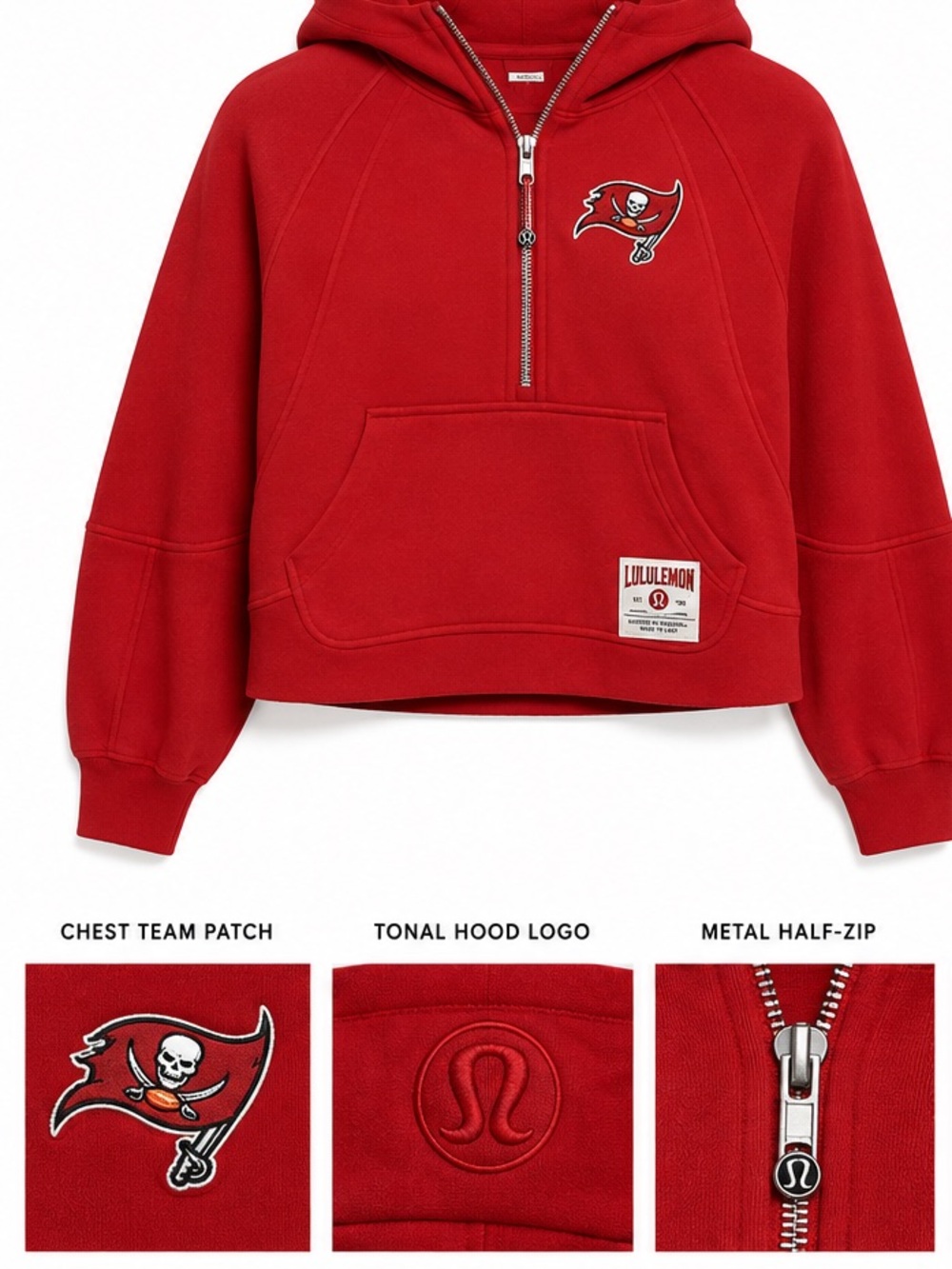 🆕 Lululemon x Tampa Bay Buccaneers Women’s Red 1/4 Zip Hoodie NWT - Picture 3 of 4